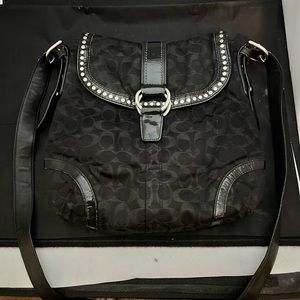Coach G0868-F12852 Black Signature Logo Jacquard Flap Front Satchel Shoulder Bag